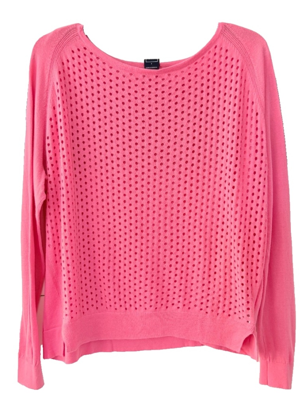 Gap Women's Sweater Cotton Eyelet Front Lightweight Open Knit Coral L/S Small